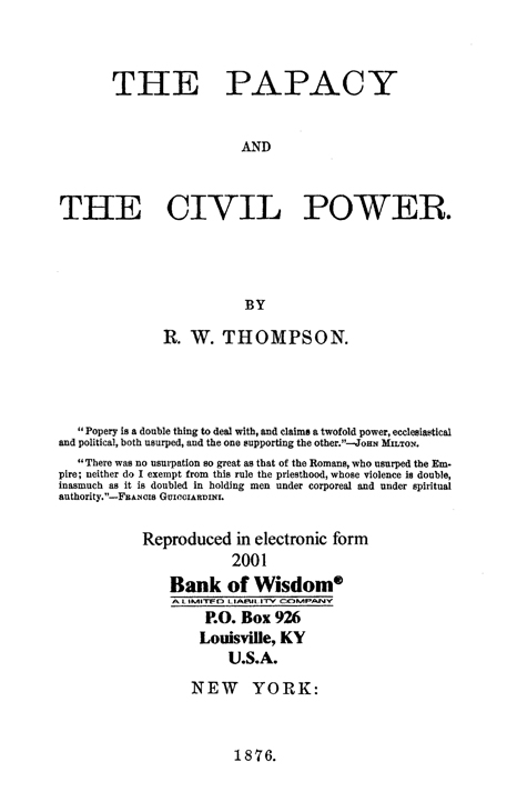 The Papacy And The Civil Power